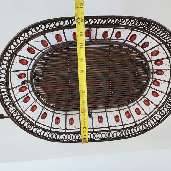 Contemporary Lg. Centerpiece METAL WIRE BASKET FRUIT TRAY w/ Wood Beads & Bottom - Picture 8 of 9